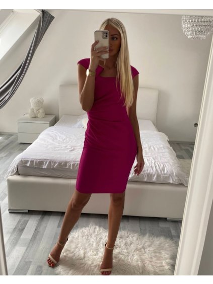 Šaty pouzdrové společenské elegantní bez rukávů dámské Carol (S-XL) ITALSKÁ MÓDA IMM22Q51239-18/DUR (Velikost L, Barva růžová fuchsiová)