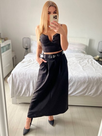 Sukně dlouhá  s páskem dámská (S/M/L ONE SIZE) ITALSKá MóDA IM324MY65068/DUR (Velikost M/L, Barva béžová)