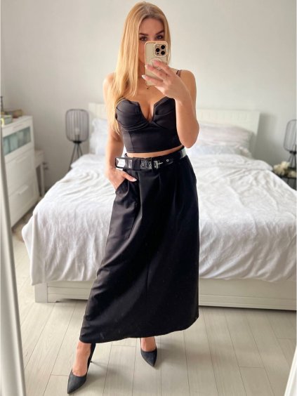 Sukně dlouhá  s páskem dámská (S/M/L ONE SIZE) ITALSKá MóDA IM324MY65068/DUR (Velikost M/L, Barva béžová)