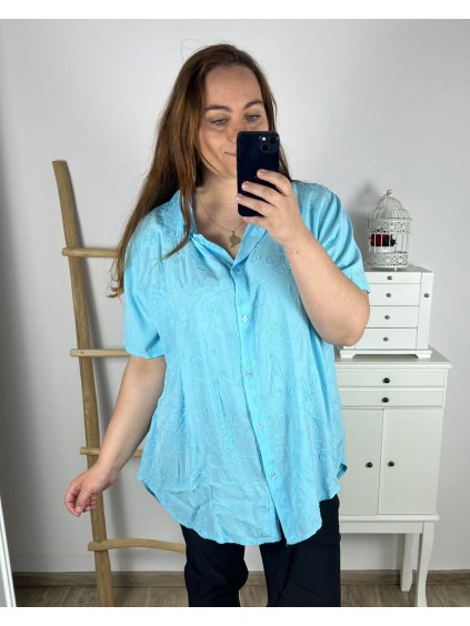 Košile krátký rukáv dámská nadrozměr (3XL/4XL ONE SIZE) ITALSKÁ MÓDA IMWQ24087/DUR (Velikost 3XL/4XL, Barva bílá)