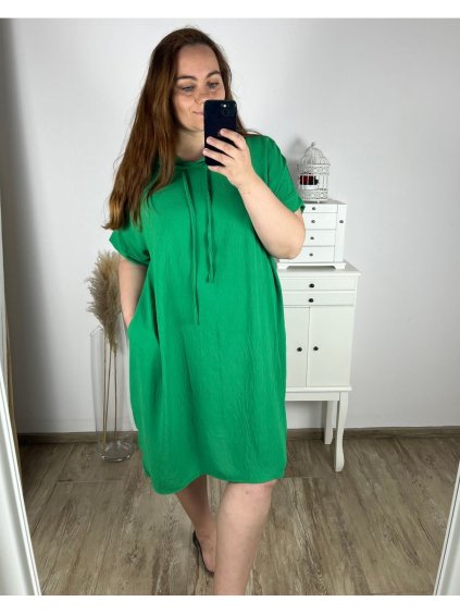 Šaty s kapucí krátký rukáv dámské nadrozměr (3XL/4XL/5XL ONE SIZE) ITALSKÁ MÓDA IMWQ24064/DUR