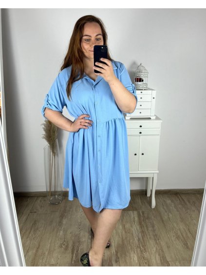 Šaty košilové dlouhý rukáv dámské nadrozměr (2XL/3XL ONE SIZE) ITALSKÁ MÓDA IMWQ24094/DU