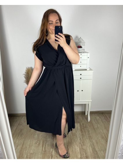 Šaty letní krátký rukáv dámské nadrozměr (2XL/3XL ONE SIZE) ITALSKÁ MÓDA IMWQ24069/DU (Velikost 2XL/3XL, Barva Černá)