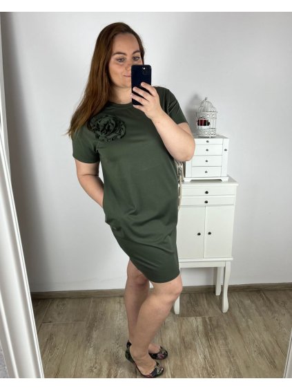 Šaty volnočasové krátký rukáv dámské nadrozměr (2XL/3XL/4XL ONE SIZE) ITALSKá MóDA IM424135/DR (Velikost 2XL/3XL, Barva Černá)