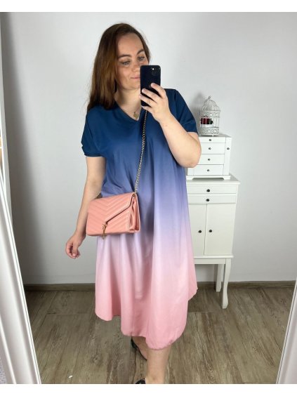 Šaty letní krátký rukáv dámské nadrozměr (3XL/4XL ONE SIZE) ITALSKÁ MÓDA IMWQ24076-1/DR (Velikost 3XL/4XL, Barva růžová světlá)