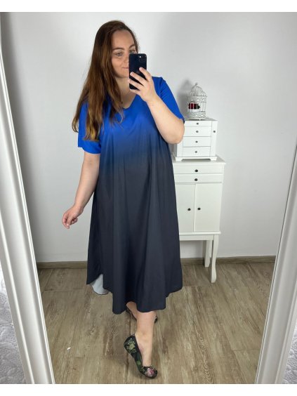 Šaty letní krátký rukáv dámské nadrozměr (3XL/4XL ONE SIZE) ITALSKÁ MÓDA IMWQ24076-3/DUR (Velikost 3XL/4XL, Barva modrá královská)