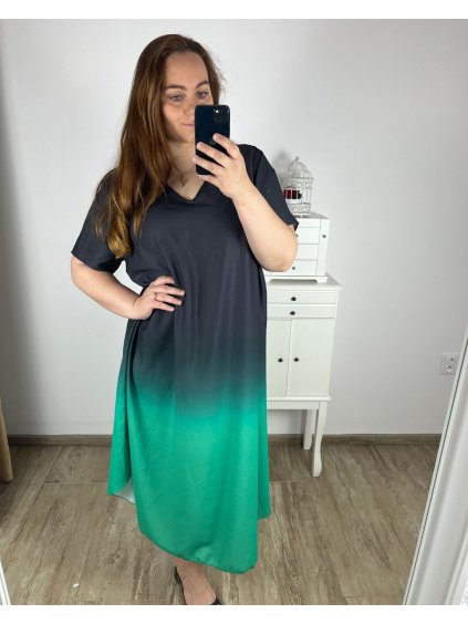 Šaty letní krátký rukáv dámské nadrozměr (3XL/4XL ONE SIZE) ITALSKÁ MÓDA IMWQ24076-5/DUR (Velikost 3XL/4XL, Barva zelená)