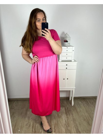 Šaty dlouhé krátký rukáv dámské nadrozměr (2XL/3XL ONE SIZE) ITALSKá MóDA IM424OMBRE/DR (Velikost 2XL/3XL, Barva Černá)