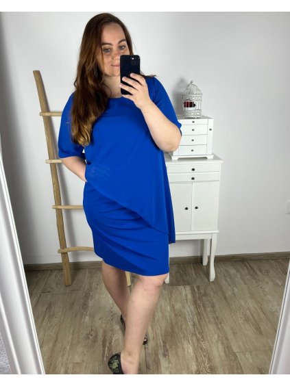 Šaty elegantní krátký rukáv dámské nadrozměr (XL/2XL/3XL ONE SIZE) ITALSKÁ MÓDA IMD24035/DR (Velikost 2XL/3XL, Barva béžová)