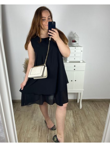 Šaty šifonové bez rukávu dámské nadrozměr (2XL/3XL ONE SIZE) ITALSKá MóDA IM424139/DR (Velikost 2XL/3XL, Barva Černá)