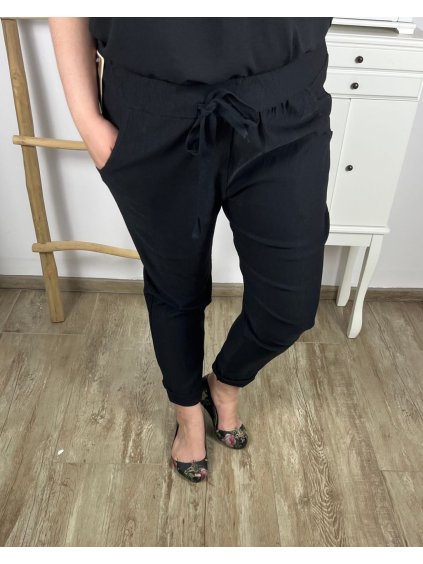 Kalhoty strečové dámské nadrozměr (2XL/3XL ONE SIZE) ITALSKá MóDA IM424048/DR (Velikost 2XL/3XL, Barva Černá)