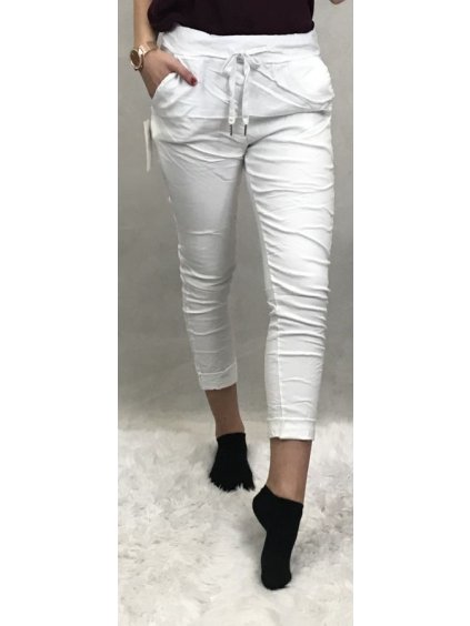 Kalhoty strečové dlouhé dámské (M/L ONE SIZE) ITALSKá MODA IM4240137/DU (Velikost M/L, Barva bílá)