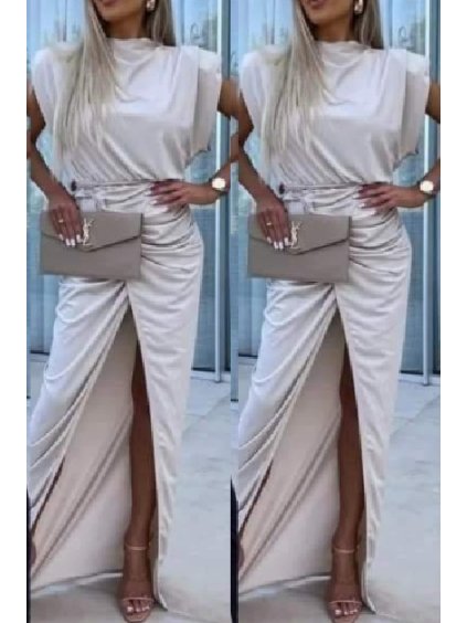 Šaty dlouhé elegantní bez rukávu dámské (S/M ONE SIZE) ITALSKÁ MÓDA IMWGS241026/DUR (Velikost S/M/L, Barva béžová)