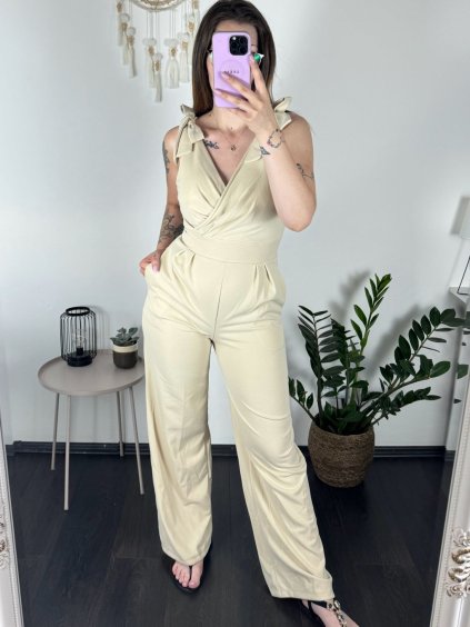 Overal dlouhý bez rukávu dámský (S/M ONE SIZE) ITALSKÁ MÓDA IMWAA24001/DUR (Velikost S/M/L, Barva béžová)