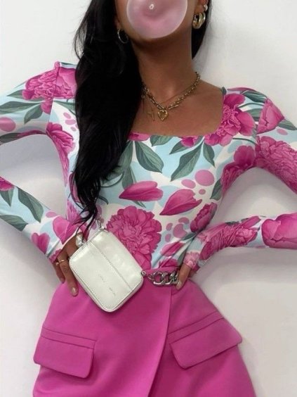 Body dlouhý rukáv dámské (S/M ONE SIZE) ITALSKÁ MÓDA IMWAE24PISA-1/DUR (Velikost S/M/L, Barva růžová)