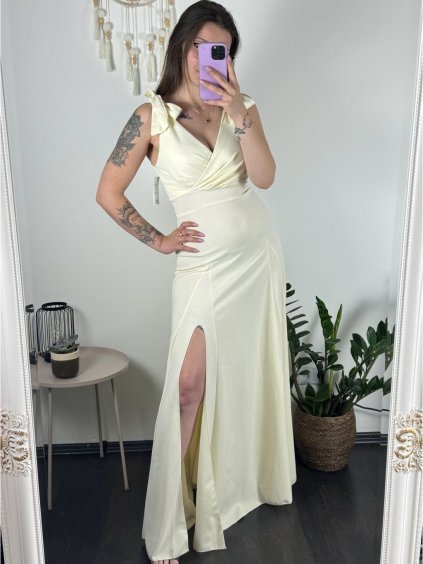 Šaty na ramínka elegantní dámské (S/M ONE SIZE) ITALSKÁ MÓDA IMWAA24002/DUR (Velikost S/M/L, Barva béžová smetanová)