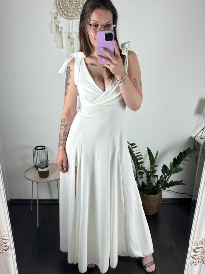 Šaty na ramínka elegantní dámské (S/M ONE SIZE) ITALSKÁ MÓDA IMWAA24002/DUR (Velikost S/M/L, Barva béžová smetanová)