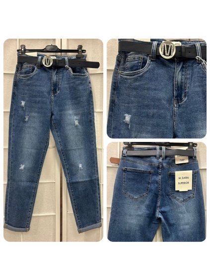 Rifle jeans dlouhé dámské  (M-3XL) M.SARA MSR24M399-4 (Velikost M, Barva modrá)