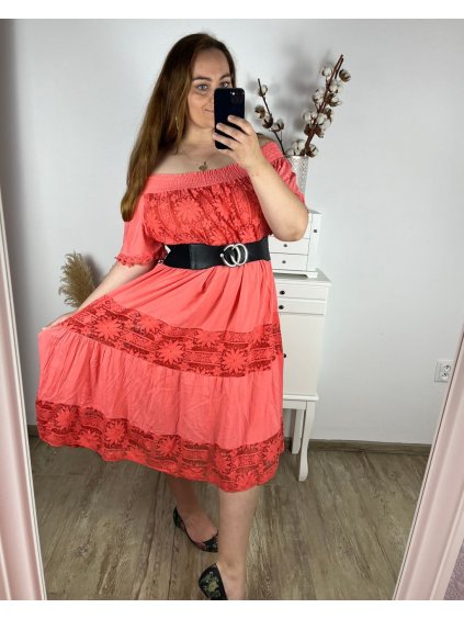 Šaty krajkové krátký rukáv dámské nadrozměr (3XL/4XL/5XL ONE SIZE) ITALSKÁ MÓDA IMWQ24073/DR (Velikost 3XL/4XL, Barva bílá)