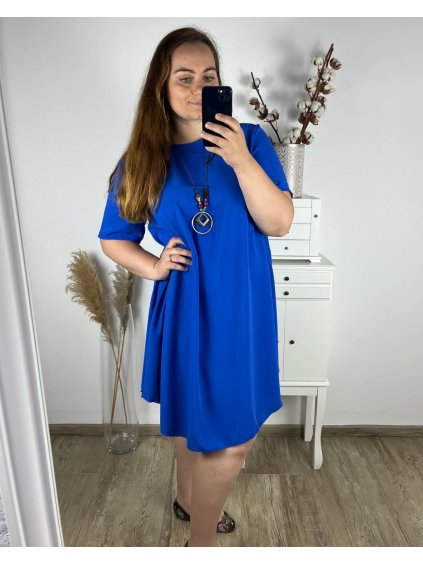 Šaty oversize krátký rukáv dámské bavlněné (XL/2XL/3XL ONE SIZE) Italská Móda IM324ETNA/DR (Velikost 2XL/3XL, Barva modrá královská)
