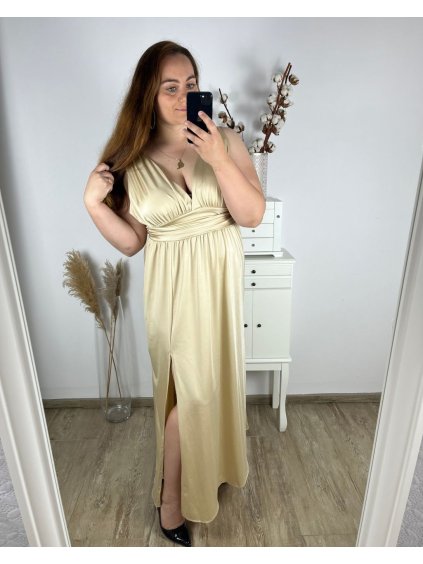 Šaty dlouhé společenské na ramínka dámské (L/XL/2XL BIG SIZE) ITALSKÁ MÓDA IMPSH245192A/DR (Velikost XL/2XL, Barva béžová)