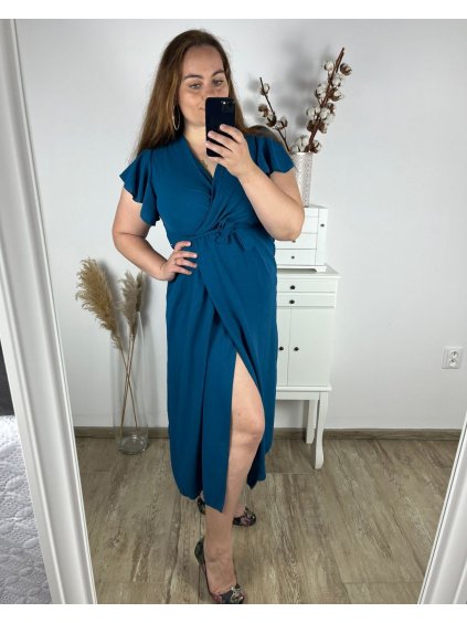 Šaty dlouhé letní krátký rukáv dámské (S/M/L/XL ONE SIZE) ITALSKÁ MODA IMD24042/DR (Velikost L/XL, Barva zelená mintova)