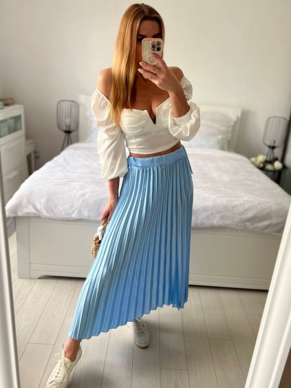Sukně skládaná dlouhá dámská (S/M ONE SIZE) ITALSKÁ MÓDA IMM24M9176/DU (Velikost S/M/L, Barva světle modrá)