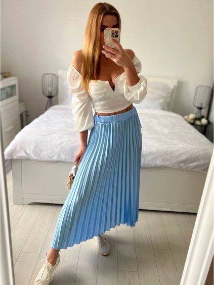 Sukně skládaná dlouhá dámská (S/M ONE SIZE) ITALSKÁ MÓDA IMM24M9176/DU (Velikost S/M/L, Barva světle modrá)