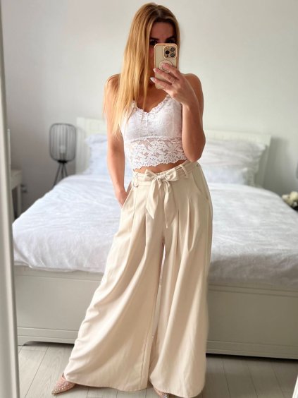 Kalhoty dlouhé dámské (S/M/L ONE SIZE) ITALSKÁ MÓDA IMWAD24033/DU (Velikost M/L, Barva béžová)