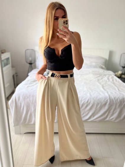 Kalhoty dlouhé s páskem dámské (S/M/L ONE SIZE) ITALSKÁ MÓDA IMWD24001/DU (Velikost M/L, Barva Černá)
