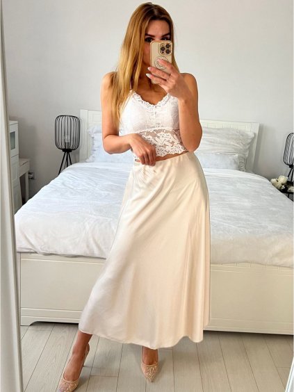 Sukně satén dlouhá dámská (S/M ONE SIZE) ITALSKá MODA IM323017/DU (Velikost S/M/L, Barva béžová smetanová)
