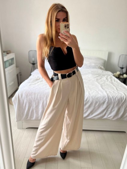 Kalhoty dlouhé s páskem dámské (S/M ONE SIZE) ITALSKÁ MÓDA IMWAD24026/DU (Velikost S/M/L, Barva béžová)