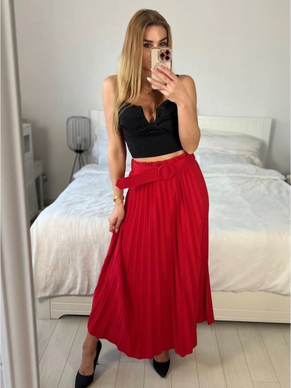 Sukně skládaná s páskem dlouhá dámská (S/M ONE SIZE) ITALSKÁ MÓDA IMM23M23192/DU (Velikost S/M/L, Barva béžová)