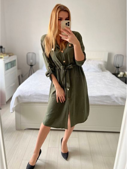 Šaty košilové dlouhý rukáv dámské (S/M ONE SIZE) ITALSKÁ MÓDA IMWGB233769/DU (Velikost S/M/L, Barva Černá)