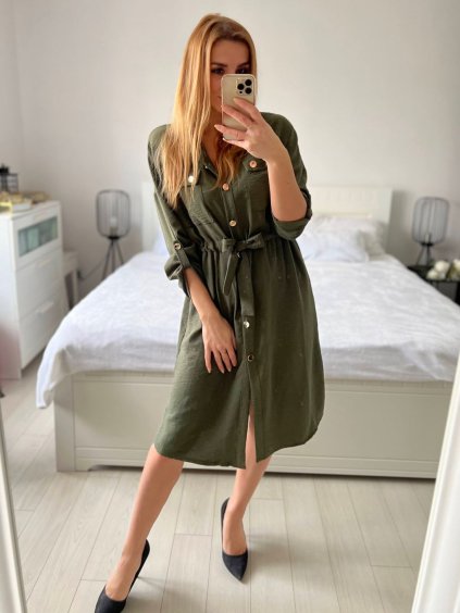 Šaty košilové dlouhý rukáv dámské (S/M ONE SIZE) ITALSKÁ MÓDA IMWGB233769/DU (Velikost S/M/L, Barva Černá)