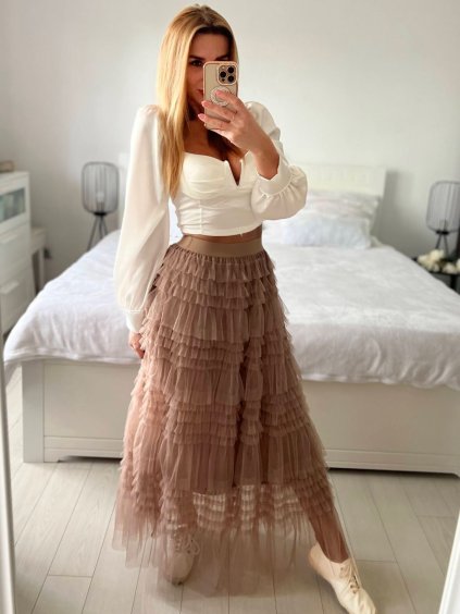 Sukně dlouhá dámská (S/M/L ONE SIZE) ITALSKÁ MÓDA IMWM24133/DU (Velikost M/L, Barva béžová)