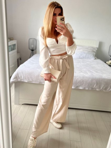 Kalhoty dlouhé dámské (S/M/L ONE SIZE) ITALSKÁ MÓDA IMWAD24020/DU (Velikost M/L, Barva béžová)