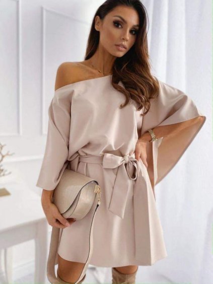 Šaty elegantní motýlkové dlouhý rukáv dámské (S/M ONE SIZE) ITALSKÁ MÓDA IMWAE24084/DU (Velikost S/M/L, Barva béžová)