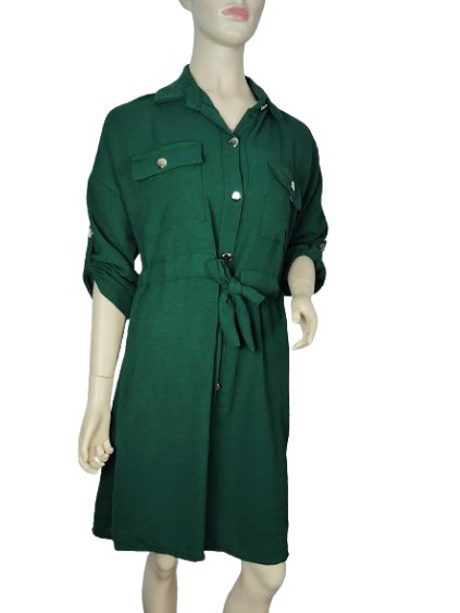 Šaty košilové krátké midi dlouhý rukáv dámské (S/M ONE SIZE) ITALSKÁ MÓDA IMWBH24002/DUR (Velikost S/M/L, Barva hnědá)