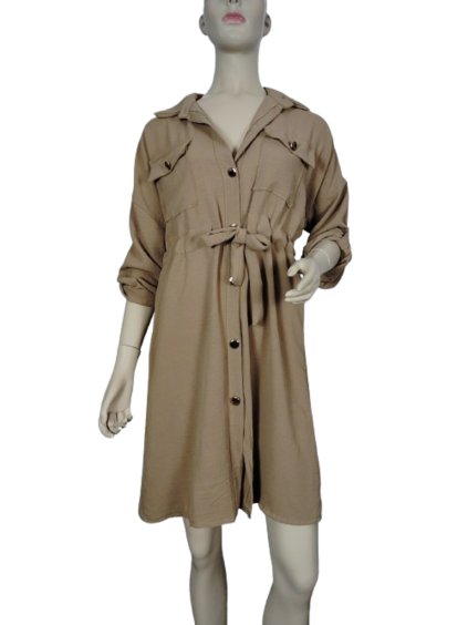 Šaty košilové krátké midi dlouhý rukáv dámské (S/M ONE SIZE) ITALSKÁ MÓDA IMWBH24002/DUR