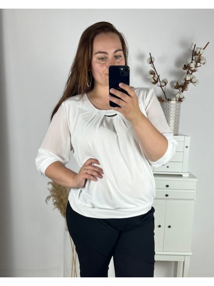 Tunika halenka 3/4 rukáv nadrozměrná(L-4XL) POLSKÁ MÓDA PMF24JELA/DUR (Velikost 3XL, Barva bílá)