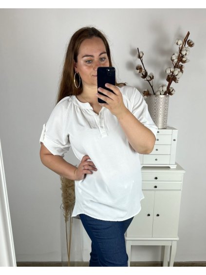 Tunika elegantní krátký rukáv dámská nadrozměr (2XL/3XL ONE SIZE) ITALSKÁ MODA IM424117/DUR (Velikost 2LX/3XL, Barva bílá)