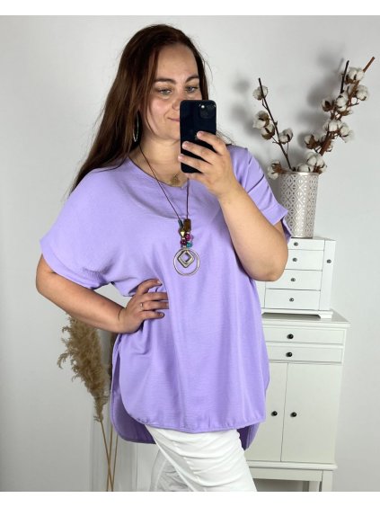 Tunika s přívěškem krátký rukáv dámská nadrozměr (3XL/4XL ONE SIZE) ITALSKÁ MÓDA IMWQ24079/DUR (Velikost 3XL/4XL, Barva bílá)