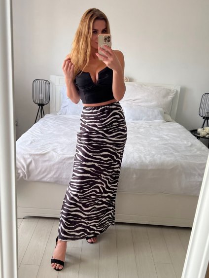 Sukně dlouhá dámská (S/M ONE SIZE) ITALSKÁ MÓDA IMPLP2495450085/DU (Velikost S/M/L, Barva Černo-bílá)