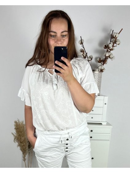 Tunika krátký rukáv dámská nadrozměr (3XL/4XL ONE SIZE) ITALSKÁ MÓDA IMWQ24086/DUR (Velikost 3XL/4XL, Barva bílá)