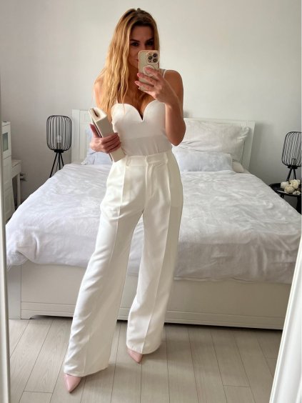 Kalhoty dlouhé elegantní dámské (S/M ONE SIZE) ITALSKÁ MÓDA IMPLP2437150090/DU (Velikost S/M/L, Barva bílá)