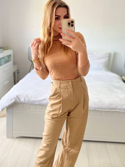 Croptop dlouhý rukáv dámský (S/M ONE SIZE) ITALSKÁ MÓDA IMPLP2326064055/DU (Velikost S/M/L, Barva béžová)