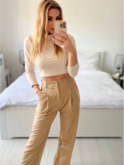 Croptop dlouhý rukáv dámský (S/M ONE SIZE) ITALSKÁ MÓDA IMPLP2326064055/DU (Velikost S/M/L, Barva béžová)