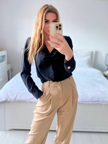 Halenka elegantní dlouhý rukáv dámská (S/M ONE SIZE) ITALSKÁ MÓDA IMPLI2435757/DU (Velikost S/M/L, Barva béžová)