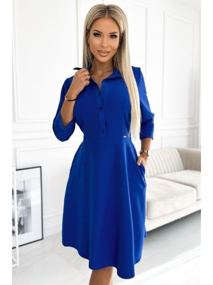 286-6 SANDY Košilové šaty s páskem - modré NMC-286-6/DU